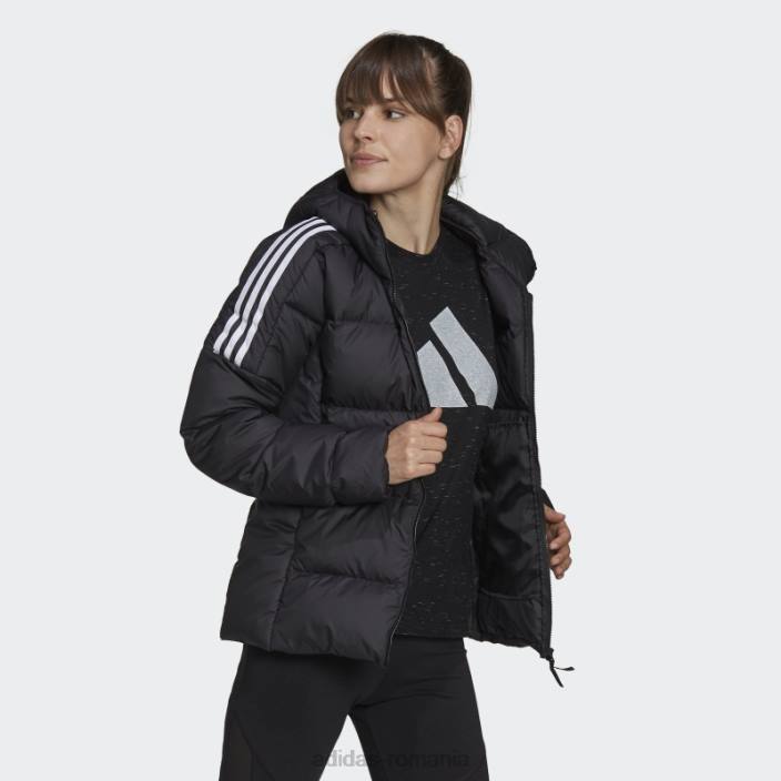 Adidas jachetă cu glugă de puf de greutate medie essentials, neagră femei negru 2JBN17029