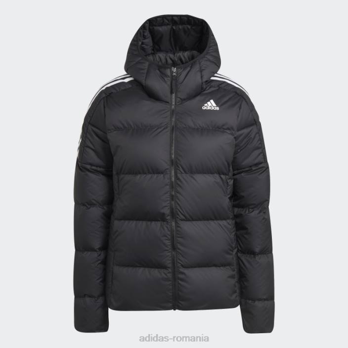 Adidas jachetă cu glugă de puf de greutate medie essentials, neagră femei negru 2JBN17029