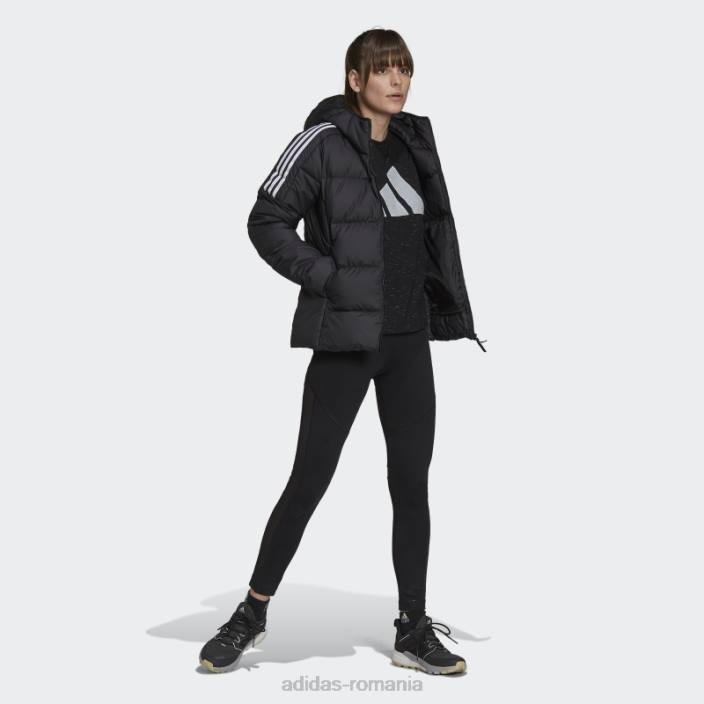 Adidas jachetă cu glugă de puf de greutate medie essentials, neagră femei negru 2JBN17029