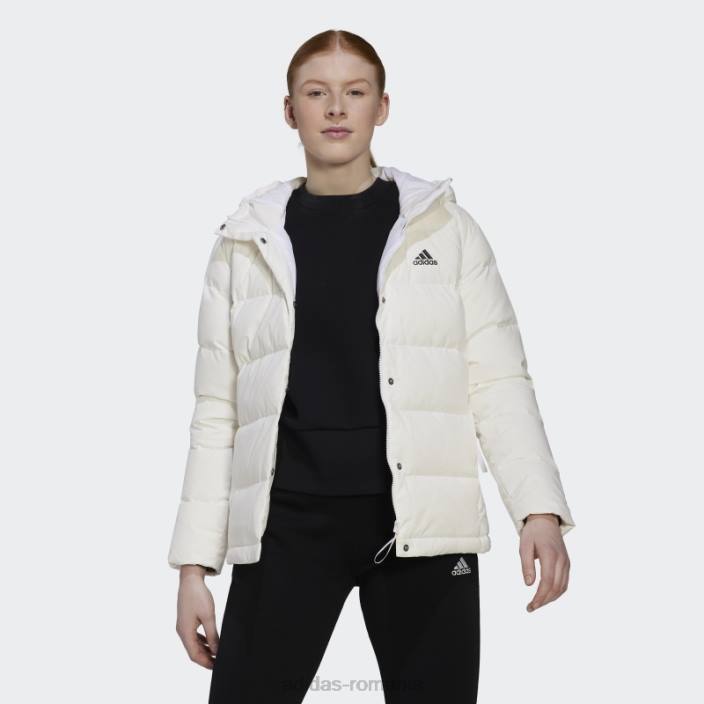 Adidas jachetă de puf helionic albă cu glugă femei alb 2JBN17206