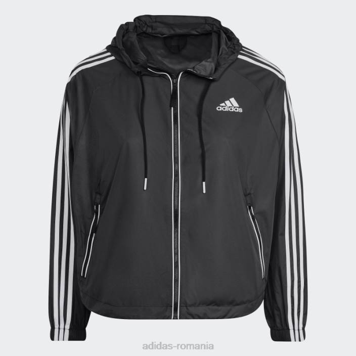 Adidas jachetă de vânt bsc cu 3 dungi (plus mărime) neagră femei alb negru 2JBN17348