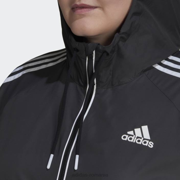 Adidas jachetă de vânt bsc cu 3 dungi (plus mărime) neagră femei alb negru 2JBN17348