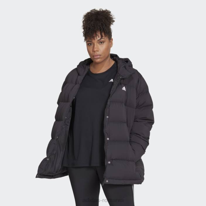 Adidas jachetă neagră helionic cu glugă din puf (plus mărime) femei negru 2JBN17128
