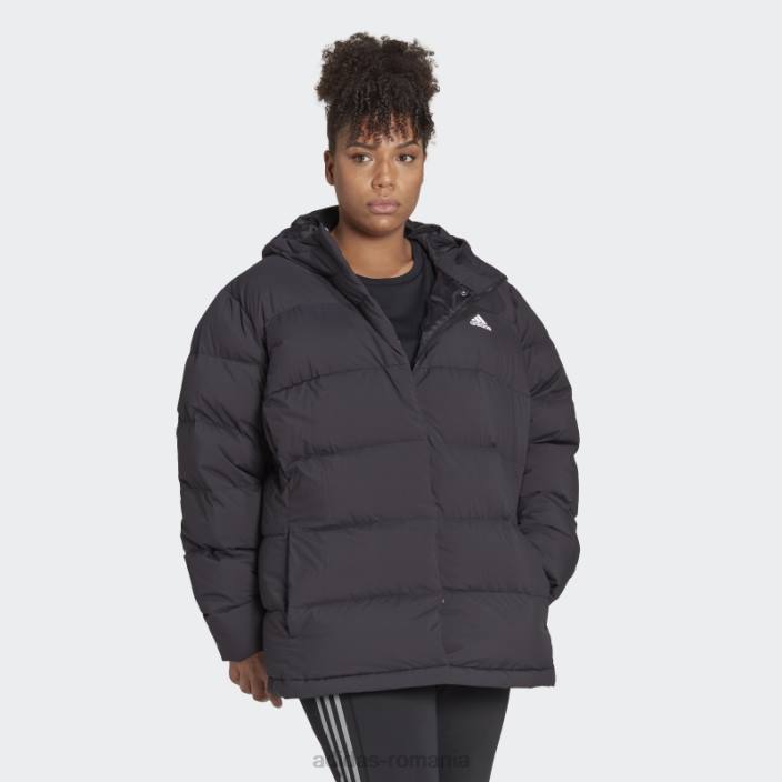 Adidas jachetă neagră helionic cu glugă din puf (plus mărime) femei negru 2JBN17128