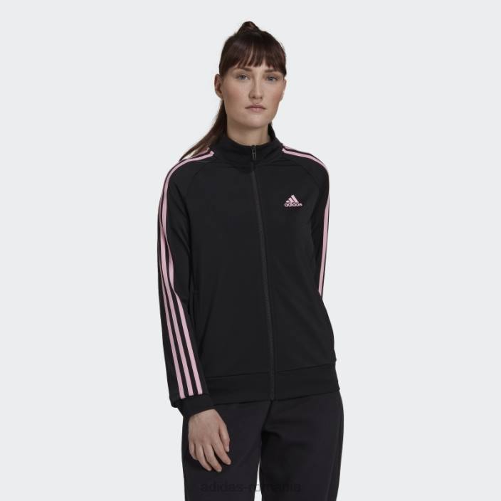 Adidas jachetă neagră pentru încălzire primegreen essentials, subțire, cu 3 dungi femei negru/roz adevărat 2JBN9448