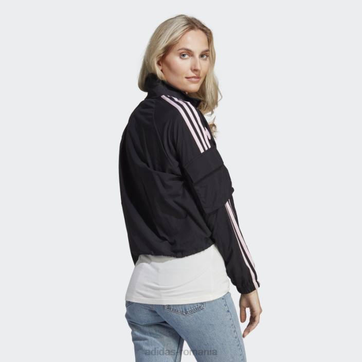 Adidas jachetă neagră, ușoară, cu 3 dungi, cu flori de chenilie femei negru 2JBN9533