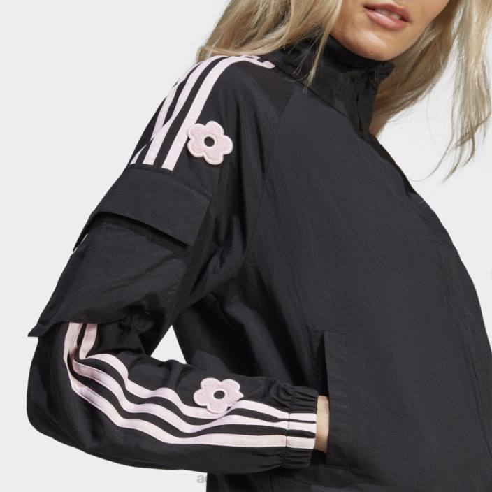 Adidas jachetă neagră, ușoară, cu 3 dungi, cu flori de chenilie femei negru 2JBN9533