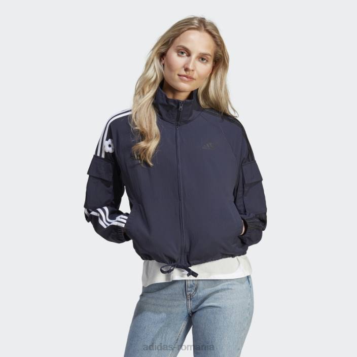 Adidas jachetă ușoară cu 3 dungi cu cerneală, cu flori de chenilie femei cerneală 2JBN9611