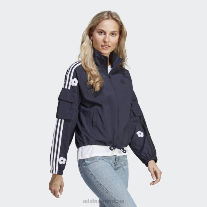 Adidas jachetă ușoară cu 3 dungi cu cerneală, cu flori de chenilie femei cerneală 2JBN9611