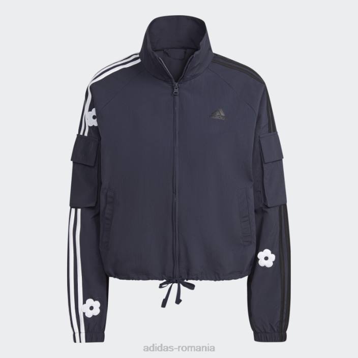 Adidas jachetă ușoară cu 3 dungi cu cerneală, cu flori de chenilie femei cerneală 2JBN9611