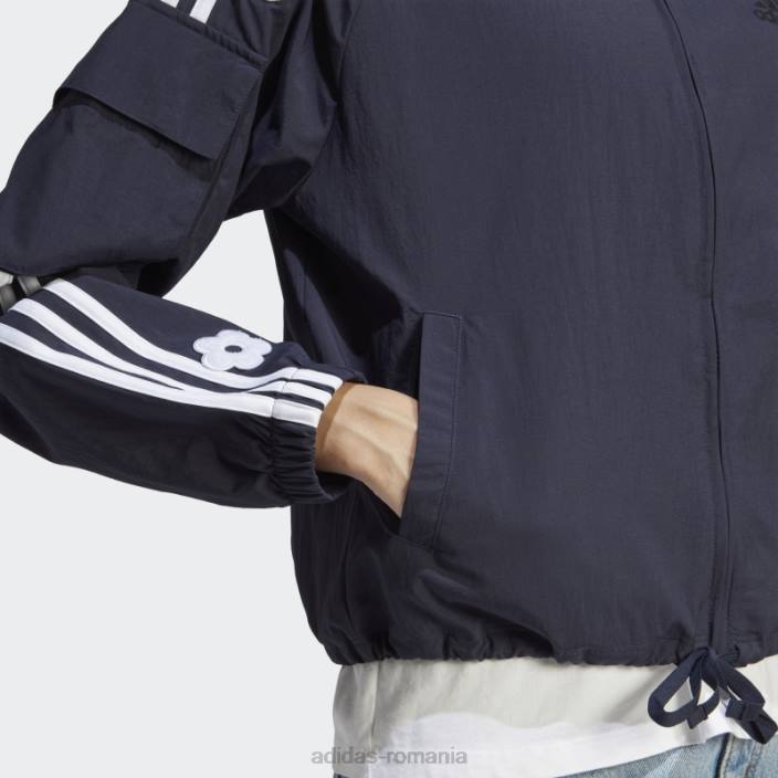 Adidas jachetă ușoară cu 3 dungi cu cerneală, cu flori de chenilie femei cerneală 2JBN9611