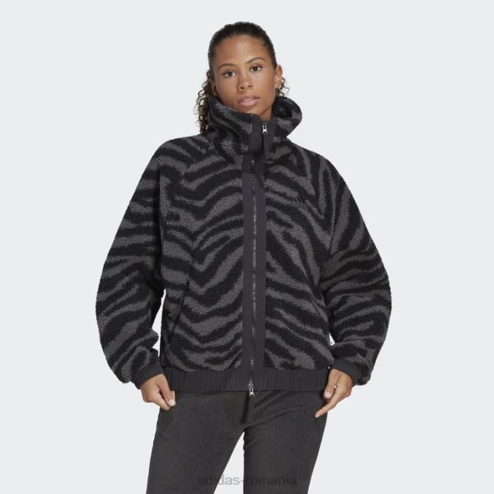 Adidas jachetă zebră hyperglam fleece neagră fashion femei multicolor/negru 2JBN10558