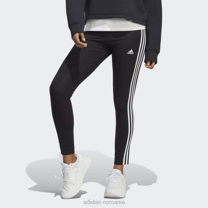 Adidas jambiere de un singur tricou cu talie înaltă, negru, cu trei dungi femei alb negru 2JBN8935