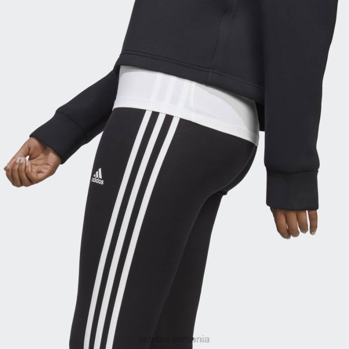 Adidas jambiere de un singur tricou cu talie înaltă, negru, cu trei dungi femei alb negru 2JBN8935