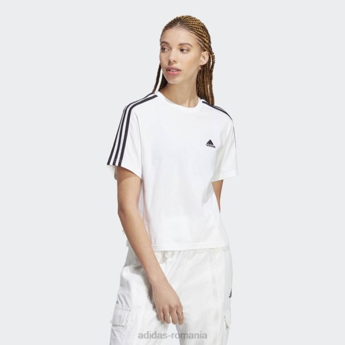 Adidas pantaloni crop top din tricou cu 3 dungi, gri mediu adidas femei gri mediu/alb 2JBN2514