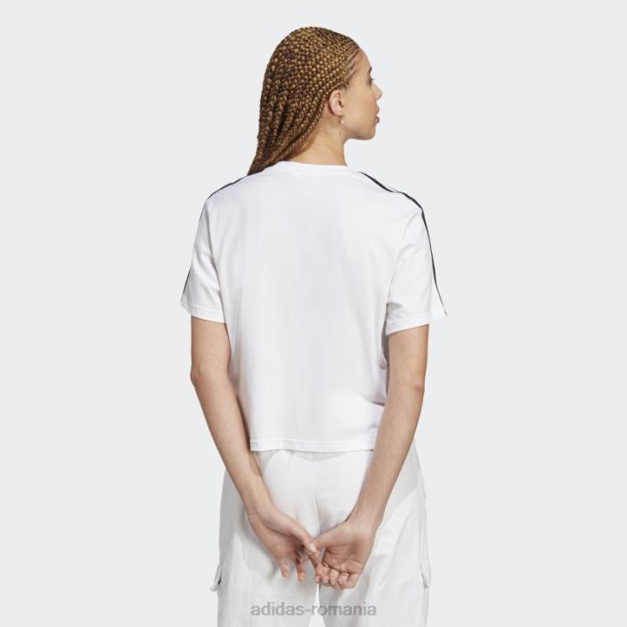 Adidas pantaloni crop top din tricou cu 3 dungi, gri mediu adidas femei gri mediu/alb 2JBN2514