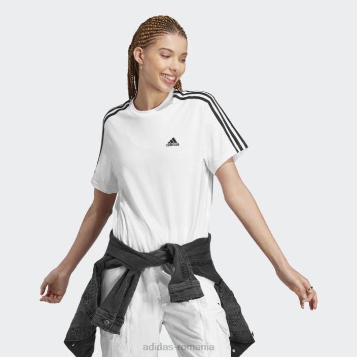 Adidas pantaloni crop top din tricou cu 3 dungi, gri mediu adidas femei gri mediu/alb 2JBN2514