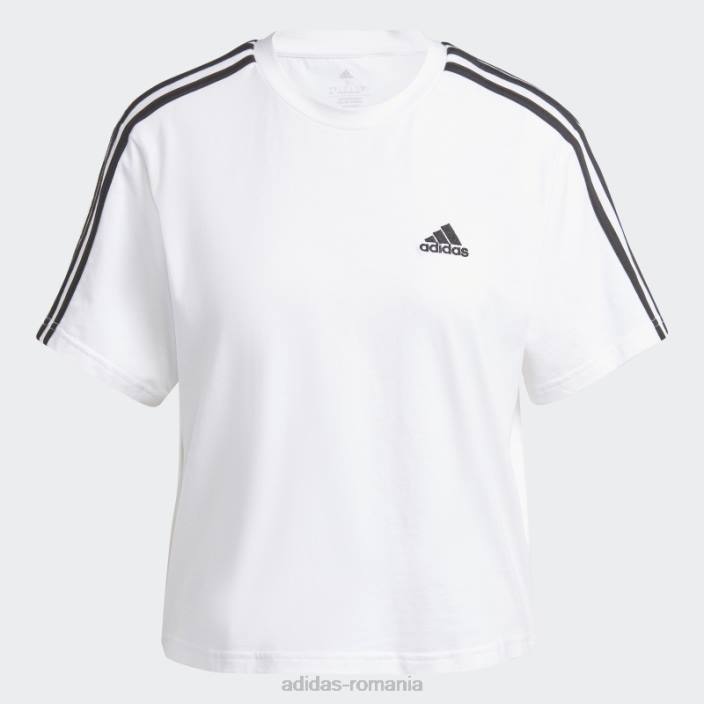 Adidas pantaloni crop top din tricou cu 3 dungi, gri mediu adidas femei gri mediu/alb 2JBN2514