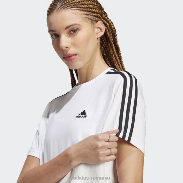 Adidas pantaloni crop top din tricou cu 3 dungi, gri mediu adidas femei gri mediu/alb 2JBN2514