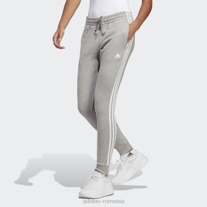 Adidas pantaloni cu manșete din țesătură franceză cu 3 dungi, gri mediu adidas femei gri mediu/alb 2JBN8952