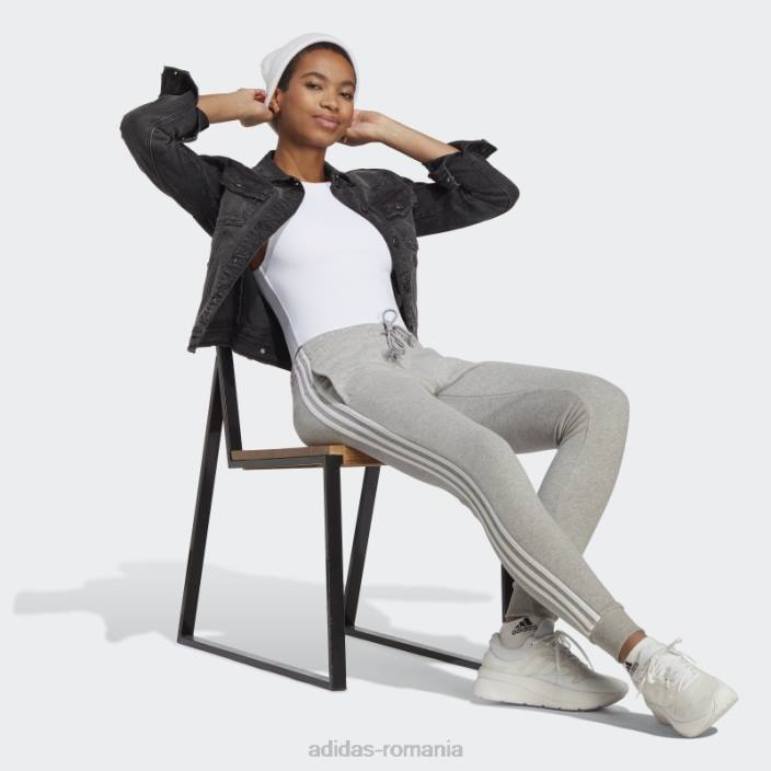 Adidas pantaloni cu manșete din țesătură franceză cu 3 dungi, gri mediu adidas femei gri mediu/alb 2JBN8952
