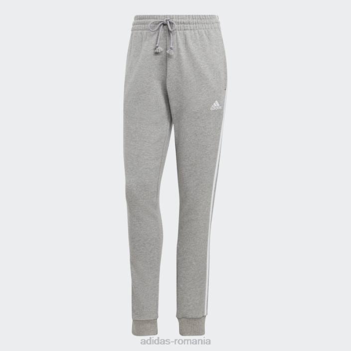 Adidas pantaloni cu manșete din țesătură franceză cu 3 dungi, gri mediu adidas femei gri mediu/alb 2JBN8952