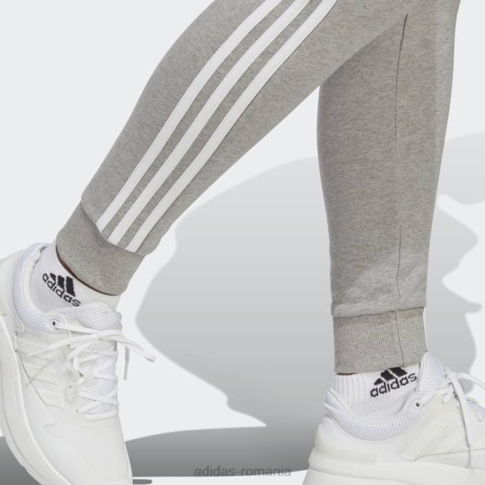 Adidas pantaloni cu manșete din țesătură franceză cu 3 dungi, gri mediu adidas femei gri mediu/alb 2JBN8952