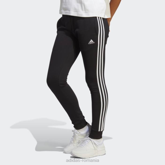 Adidas pantaloni cu manșete din țesătură franceză cu 3 dungi, negru adidas femei alb negru 2JBN8928