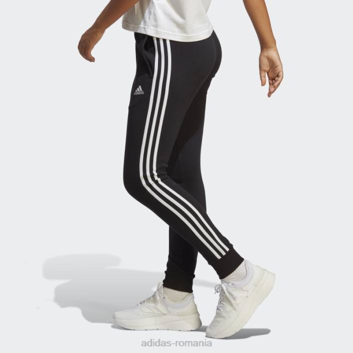 Adidas pantaloni cu manșete din țesătură franceză cu 3 dungi, negru adidas femei alb negru 2JBN8928