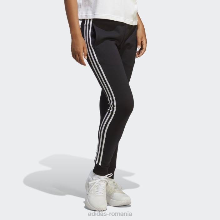 Adidas pantaloni cu manșete din țesătură franceză cu 3 dungi, negru adidas femei alb negru 2JBN8928