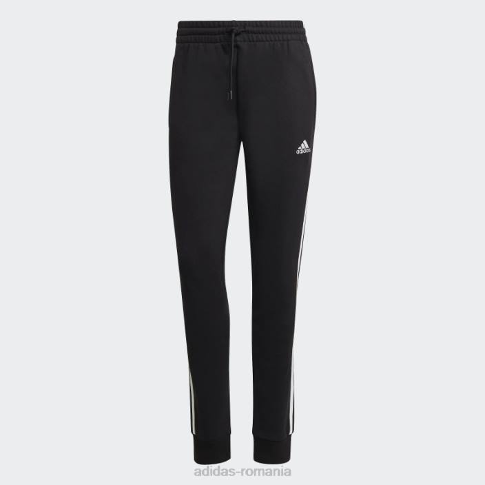 Adidas pantaloni cu manșete din țesătură franceză cu 3 dungi, negru adidas femei alb negru 2JBN8928