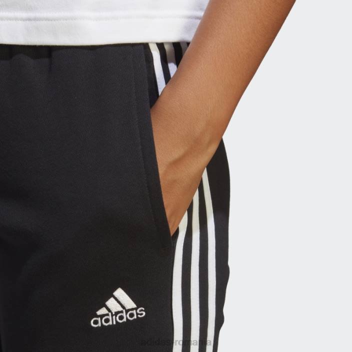 Adidas pantaloni cu manșete din țesătură franceză cu 3 dungi, negru adidas femei alb negru 2JBN8928