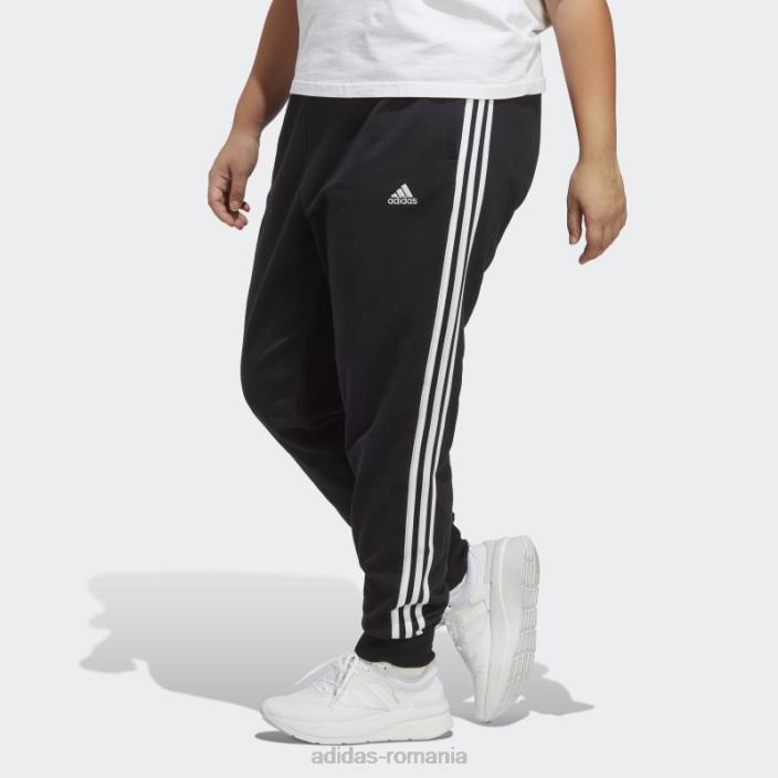 Adidas pantaloni cu manșete din țesătură franceză cu 3 dungi (plus mărime) negri adidas femei alb negru 2JBN10824