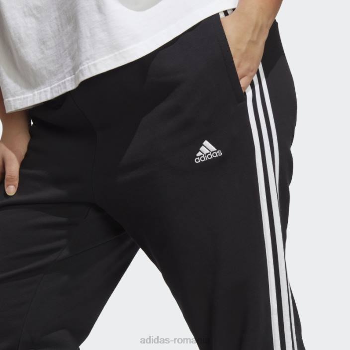 Adidas pantaloni cu manșete din țesătură franceză cu 3 dungi (plus mărime) negri adidas femei alb negru 2JBN10824