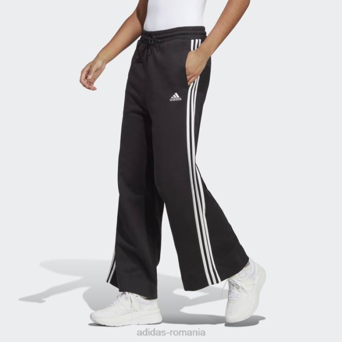 Adidas pantaloni de jogging largi cu 3 dungi French Terry, negri femei alb negru 2JBN16501