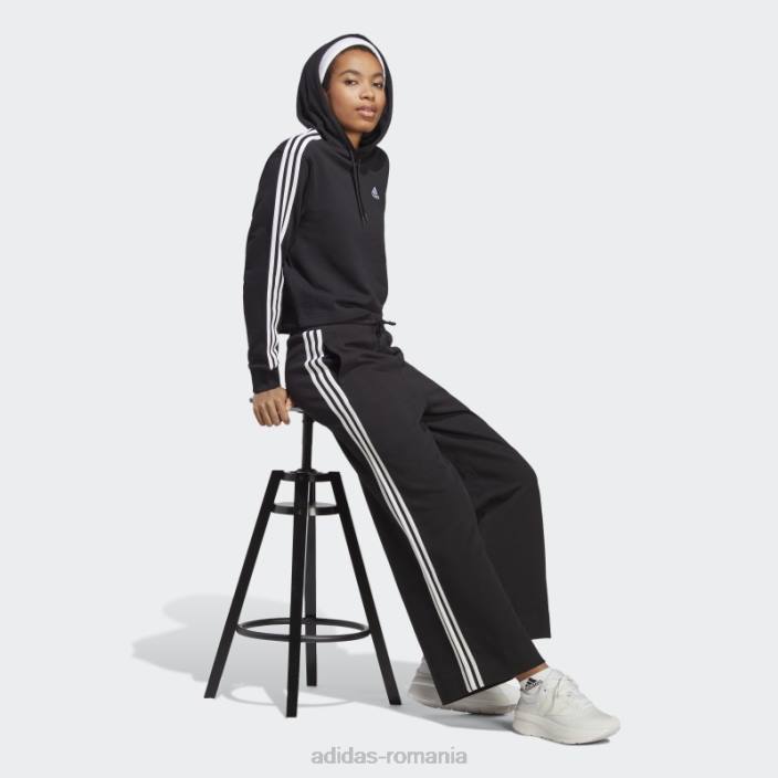 Adidas pantaloni de jogging largi cu 3 dungi French Terry, negri femei alb negru 2JBN16501