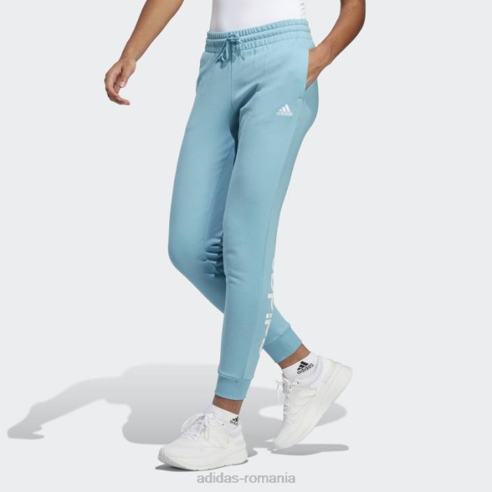Adidas pantaloni de jogging liniari French Terry cu manșete, albaștri femei albastru alb 2JBN16387