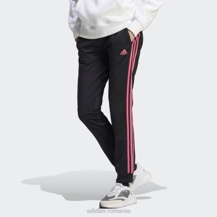 Adidas pantaloni de încălzire primegreen essentials, subțiri, conici, cu trei dungi, negri femei negru/magenta 2JBN9434
