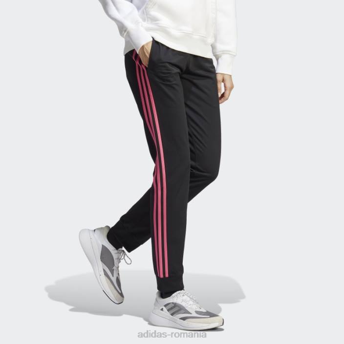 Adidas pantaloni de încălzire primegreen essentials, subțiri, conici, cu trei dungi, negri femei negru/magenta 2JBN9434