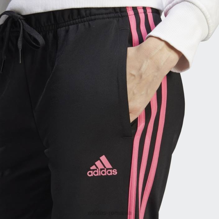 Adidas pantaloni de încălzire primegreen essentials, subțiri, conici, cu trei dungi, negri femei negru/magenta 2JBN9434