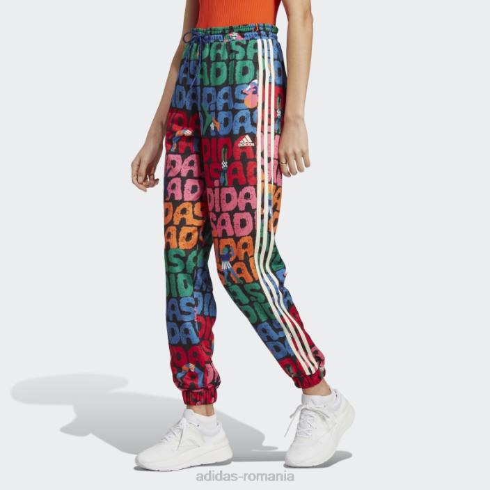 Adidas pantaloni de sport x farm rio negri femei negru/stacojiu 2JBN9897