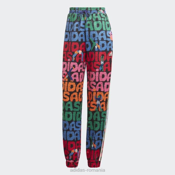 Adidas pantaloni de sport x farm rio negri femei negru/stacojiu 2JBN9897