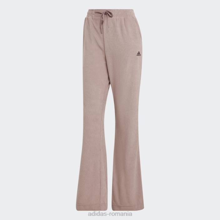 Adidas pantaloni evazați din velur cu nervură violet fierbinte femei Violet 2JBN10715