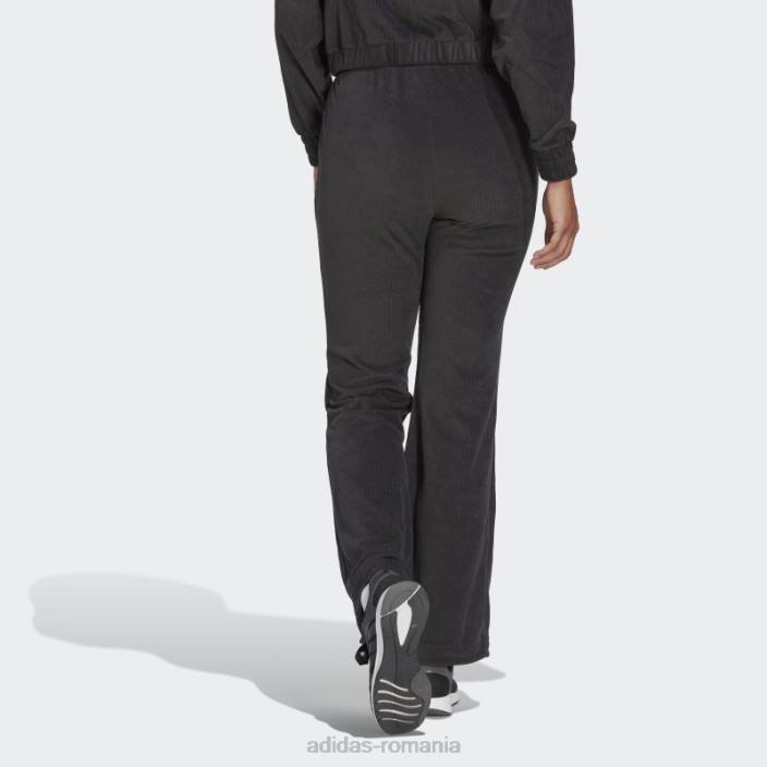 Adidas pantaloni evazați din velur cu nervuri hyperglam negri fashion femei negru 2JBN10801