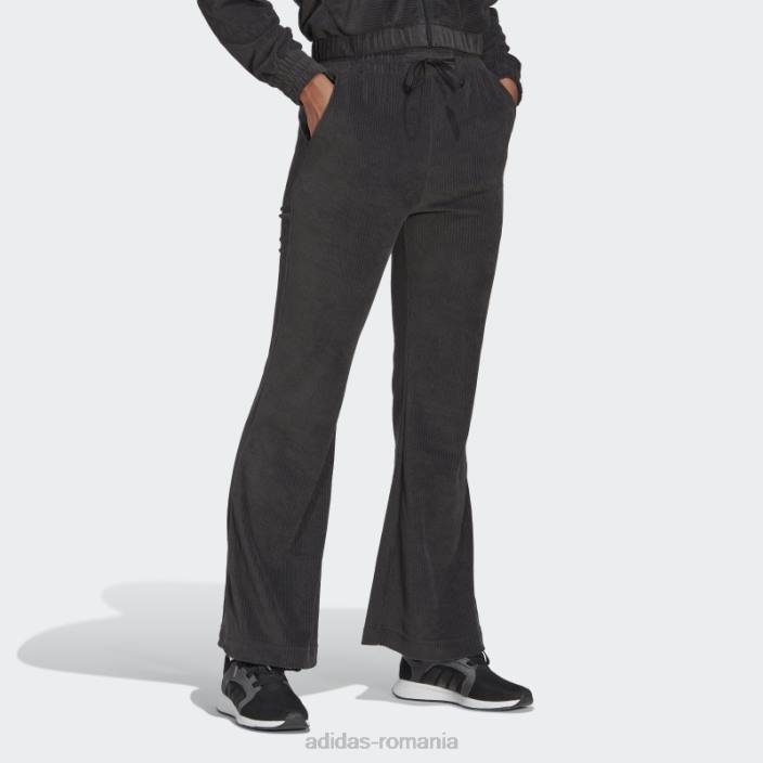 Adidas pantaloni evazați din velur cu nervuri hyperglam negri fashion femei negru 2JBN10801