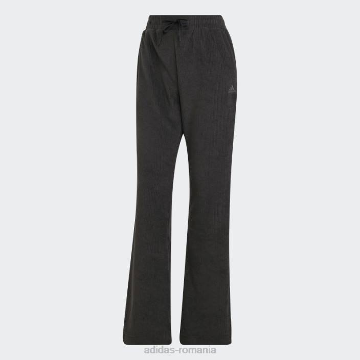 Adidas pantaloni evazați din velur cu nervuri hyperglam negri fashion femei negru 2JBN10801