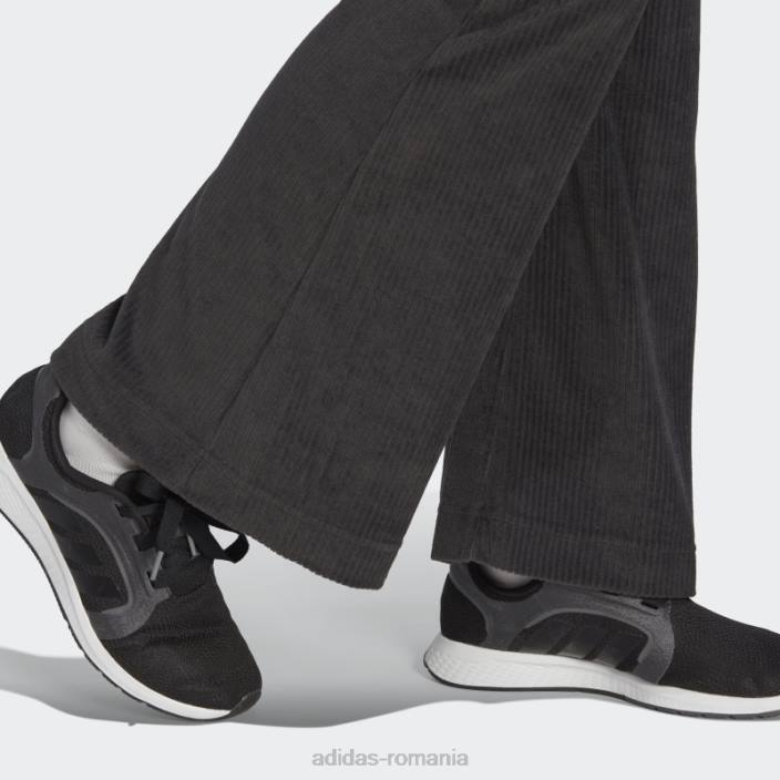 Adidas pantaloni evazați din velur cu nervuri hyperglam negri fashion femei negru 2JBN10801