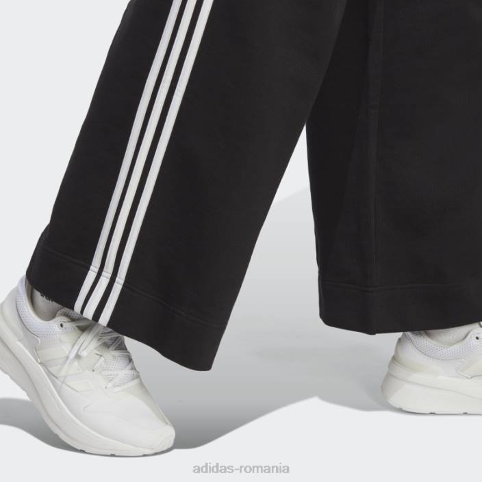 Adidas pantaloni largi cu 3 dungi French Terry, negri femei alb negru 2JBN9470