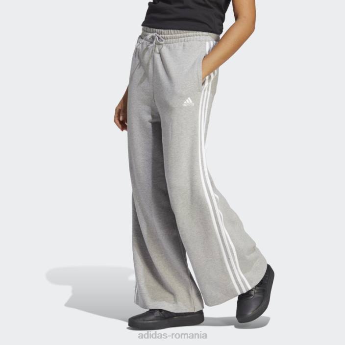 Adidas pantaloni largi cu 3 dungi french terry gri mediu adidas femei gri mediu/alb 2JBN9402