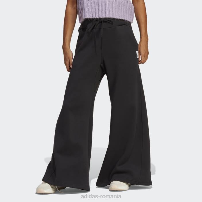Adidas pantaloni largi din fleece lounge negri femei negru 2JBN8936
